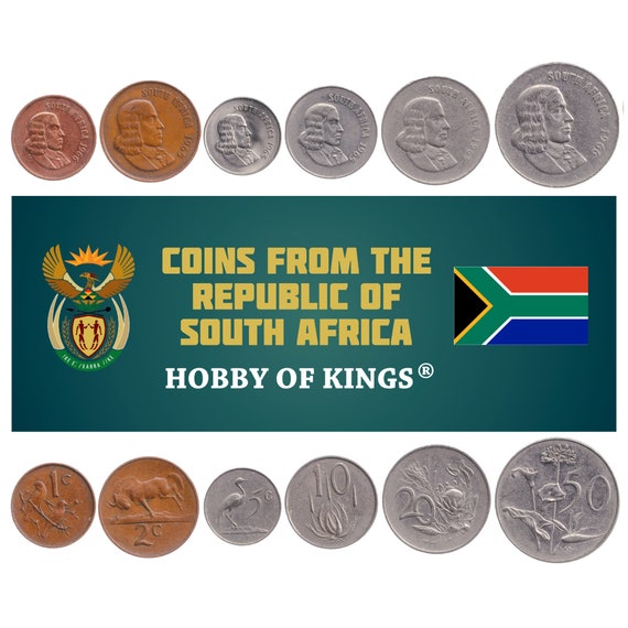 South African 6 Coin Set 1 2 5 10 20 50 Cents | Jan Van Riebeeck | Wildebeest | Cape Sparrows | Blue Crane | South Africa | 1965 - 1970