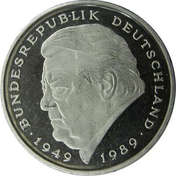 West Germany 2 Deutsche Mark Coin | Franz Josef Strauss | Eagle | 1990 - 2001