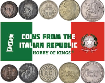 Italian 5 Coin Set | 5 10 20 50 Centesimi 1 Lira | Bee | Chariot | 1918 - 1937