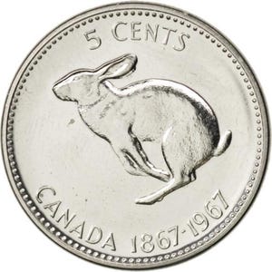 Canadian Coin Canada 5 Cents | Queen Elizabeth II | Rabbit | 1967