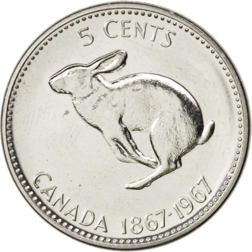 Canadian Coin Canada 5 Cents | Queen Elizabeth II | Rabbit | 1967 ...