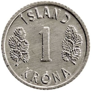 Icelander Coin Iceland 1 Krona | Bull Grioungur | Betula Pubescens | 1976 - 1980