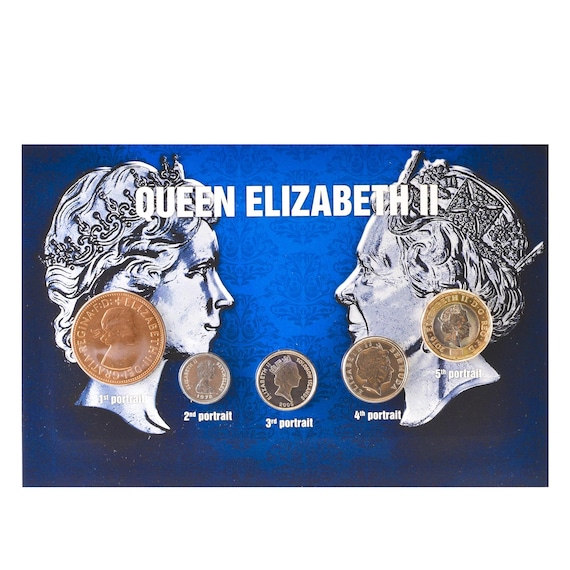 Queen Elizabeth II | 5 Coin Set | Penny Cent Pound | Different Portraits Since 1953