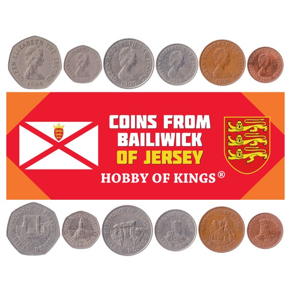 Bailiwick of Jersey 6 Coin Set 1 2 5 10 20 50 Pence | Watch Tower | Elizabeth II | Seymour Tower | Lighthouse | Grosnez Castle | 1980 - 1992