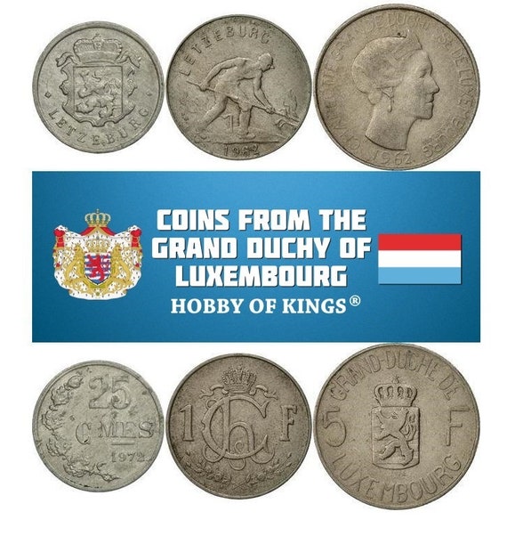 Luxembourger 3 Coin Set 25 Centime 1 5 Francs | Duchess Charlotte | Luxembourg | 1952 - 1964