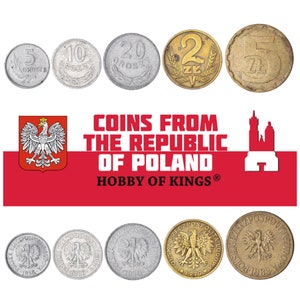 5 Poland Coins | Mixed Polish Currency | Grosz | Zloty | Since 1949