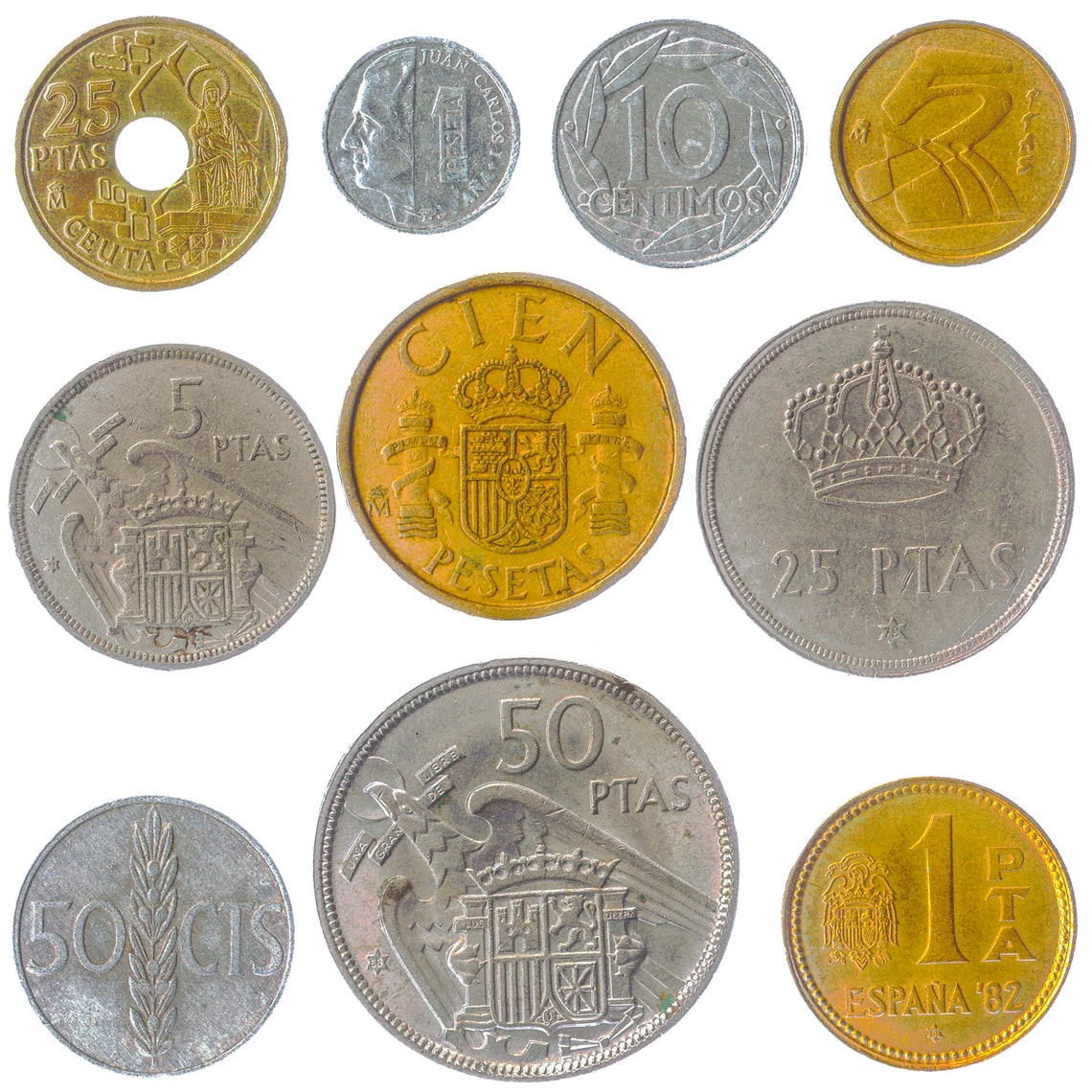 10 spanische Münzen Pesetas Centimos Spanien Geldsammlung Alte Etsy.de