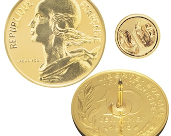 Épinglette pour pièce de 10 centimes français plaquée or 18 carats : Liberté Égalité Fraternité
