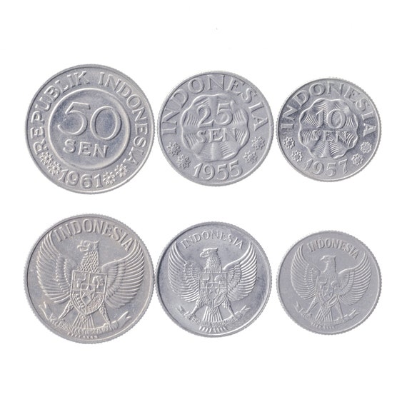 Indonesian 3 Coin Set 10 25 50 Sen | Blossom | Garuda Pancasila | 1955 - 1961