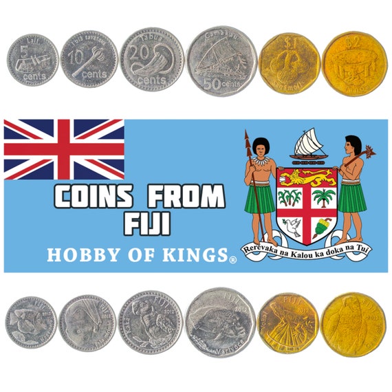 Fijian 6 Coin Set 5 10 20 50 Cents 1 2 Dollars | Fiji flying fox | Foxface Rabbitfish | Shining parrot | Banded Iguana | 2012 - 2017