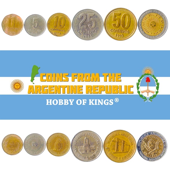 Argentine 6 Coin Set 1 5 10 25 50 Centavos 1 Peso | Argentina Currency Money | Tucuman | Sun of May | 1992 - 2006