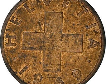 Swiss Coin Switzerland 2 Rappen | Wheat Spike | Swiss Cross | 1948