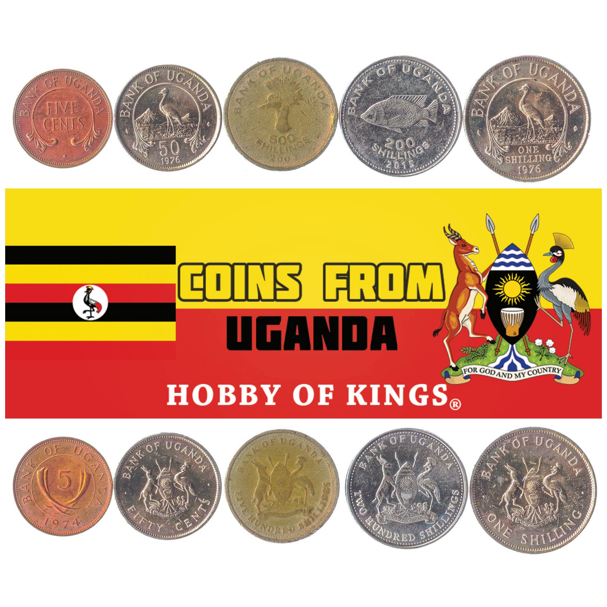 5 monedas diferentes de Uganda. Moneda Centavos Chelines. Etsy