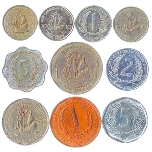 10 monedas diferentes de los Estados del Caribe Oriental (OECS): Céntimos, Dólar. Dinero viejo coleccionable de países exóticos desde 1955