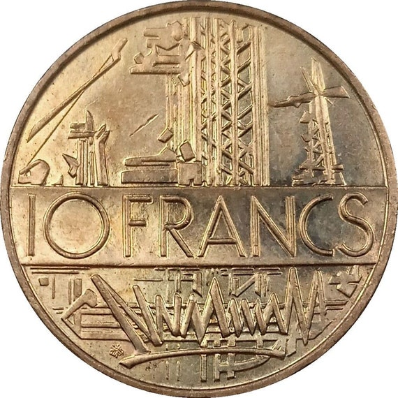 France 10 Francs Coin 1974 - 1987 KM 940 | Circulated Collectible French Currency | Industrial Buildings in Paris