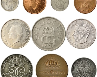 スウェーデンのコインコレクション：外国の貨幣10枚（1942年～2016年