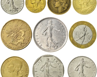 10 pièces France | Français Currency Collection | 5 10 20 centimes 1 1/2 2 5 10 francs | Monnaie étrangère | Collection de pièces | 1950 - 2001