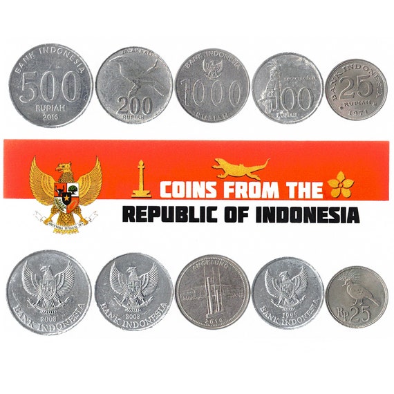 5 Indonesia Coins | Mixed Indonesian Currency | Rupiah | Exotic Animals | Garuda Pancasila