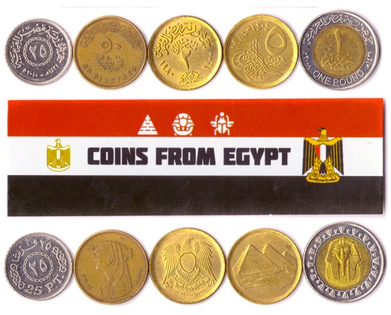 5 Egyptian Coin Lot. Differ Collectible Coins From Africa. Foreign Currency