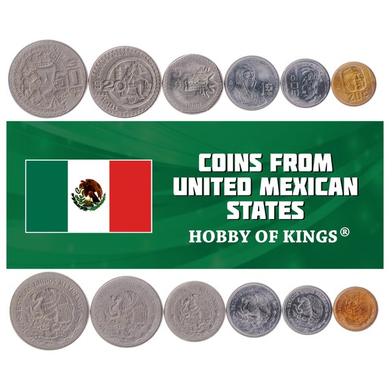 Mexican 6 Coin Set 20 50 Centavos 1 5 20 50 Pesos | Cactus | Golden Eagle | Snake | Rattlesnake | Pakal the Great | 1980 - 1987