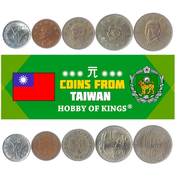 5 Different Coins from Taiwan. East Asian island – Formosa. Old Collectible Taiwanese Money Set: Cents, Dollars