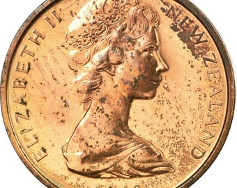 Pièce de 1 cent de Nouvelle-Zélande | La reine Elizabeth II | Feuille de fougère argentée | 1967 - 1985