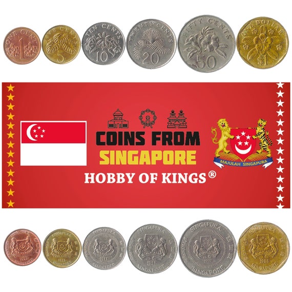 Singaporen 6 Coin Set 1 5 10 20 50 Cents 1 Dollar | Asian Collectible Currency | Fruit Salad Jasmine Flowers Orchid Allamanda since 1992
