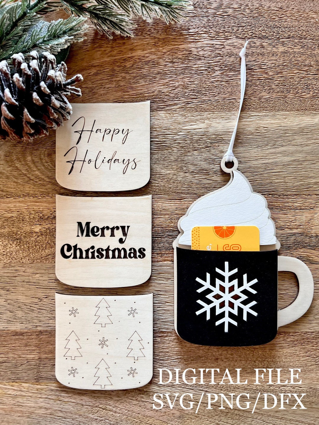 Digital File Coffee Mug Gift Card Holder Ornament, Coffee Ornament SVG