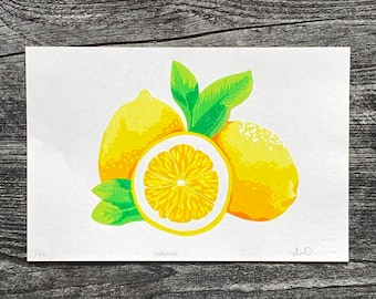 Lemons ~ Original Handmade Linocut Print