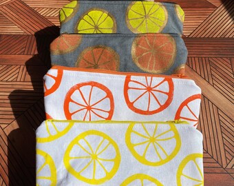 Hand Printed Zipper Pouch - Citrus