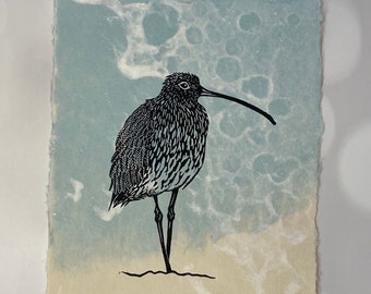 Long-Billed Curlew - Handmade Original Linocut Print