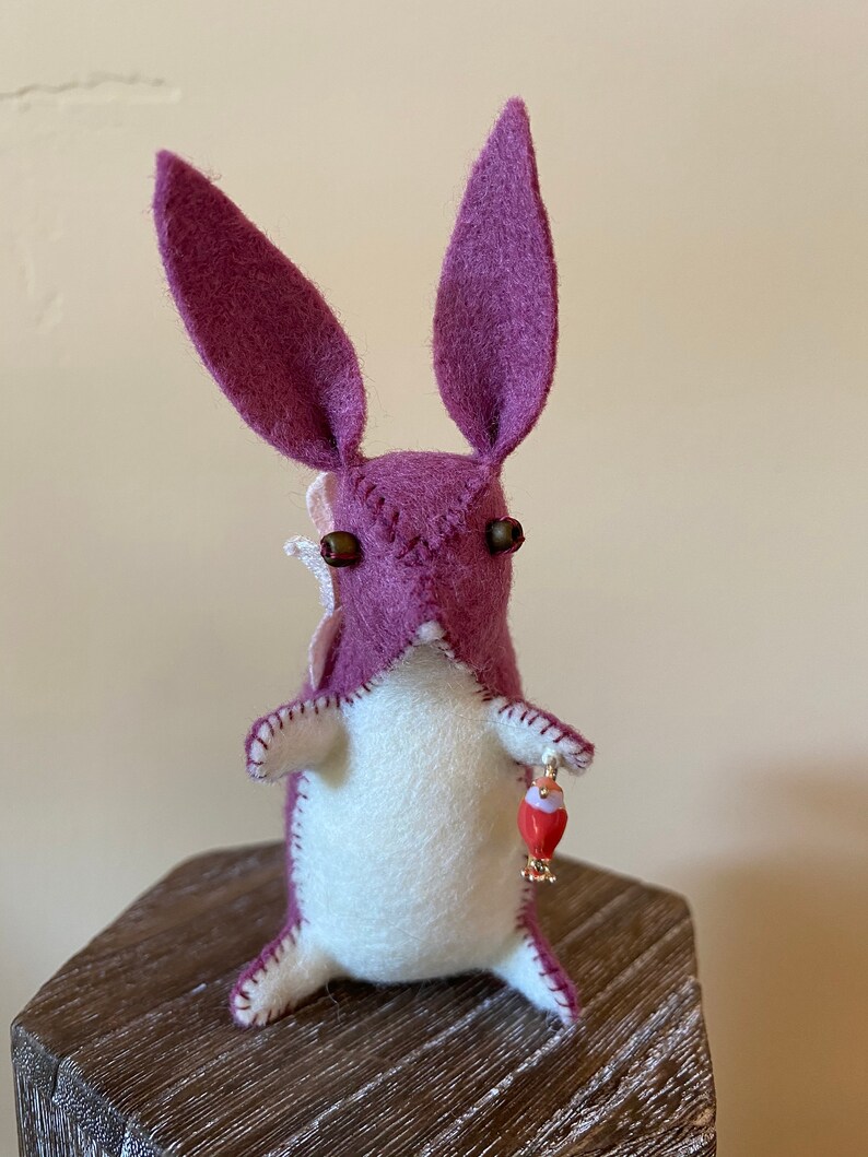 Bird in the Hand Bunny ~ Mini Handmade Bunny ~ Wool Felt OOAK Gift ~ Pincushion