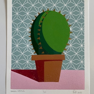 Barrel Cactus Original Handmade Linocut Print image 1