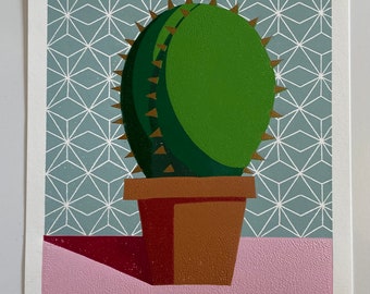 Barrel Cactus ~ Original Handmade Linocut Print
