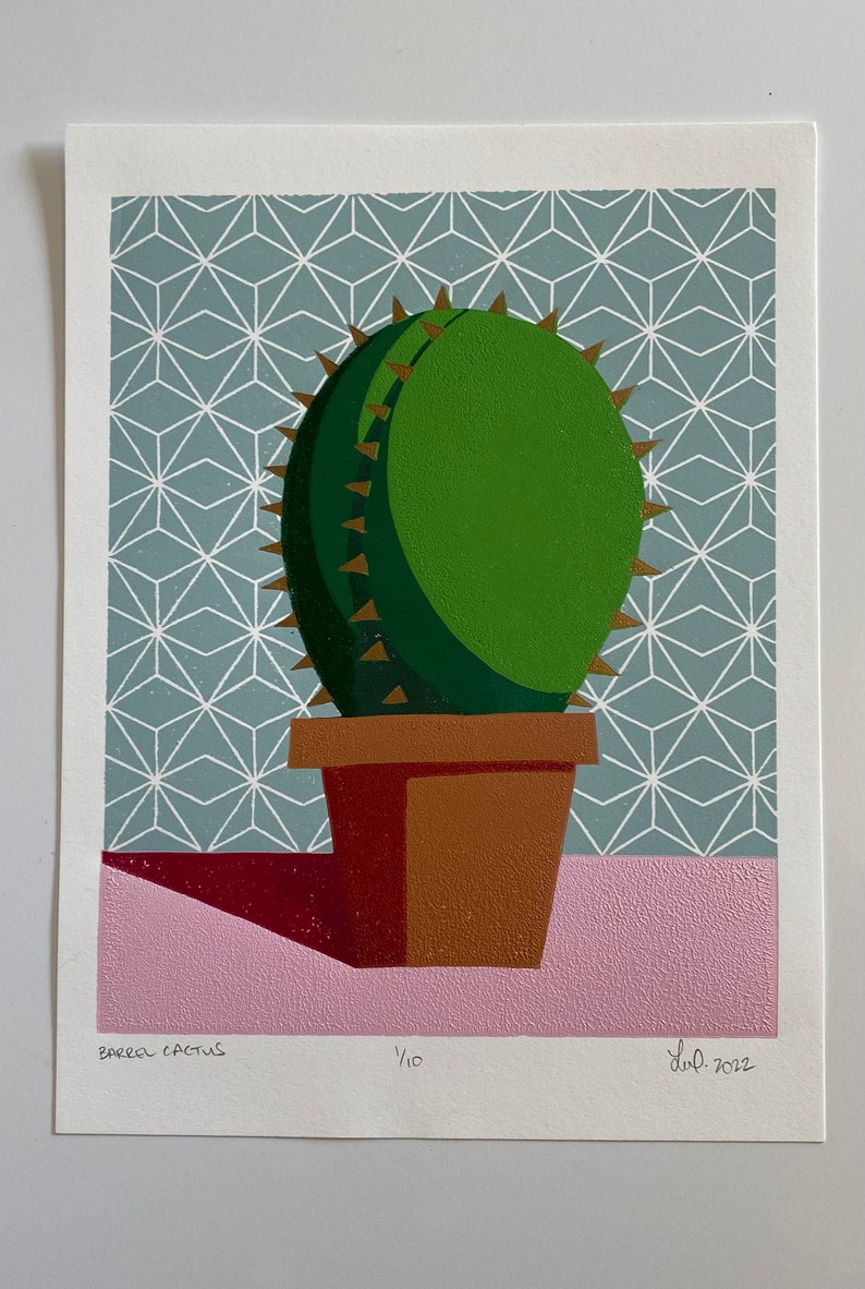 Barrel Cactus Original Handmade Linocut Print image 1