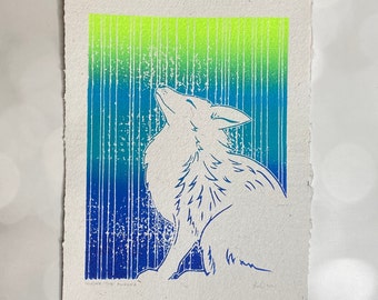 Under the Aurora ~ Original Handmade Linocut Print