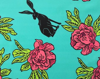 Spring Hare Amongst the Peonies Fabric