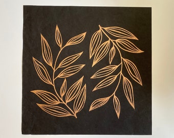 Two Twigs Copper - Handmade Original Linocut Print