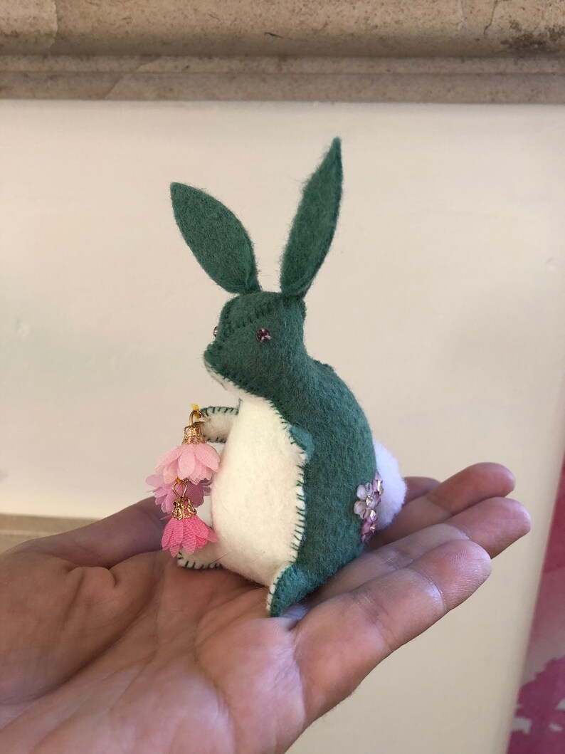 Flower Cascade Bunny ~ Mini Handmade Bunny ~ Wool Felt OOAK Gift Flower Cascade Bunny ~ Mini Handmade Bunny ~ Wool Felt OOAK Gift