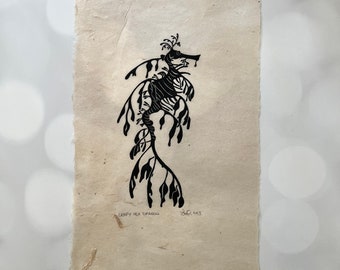 Leafy Sea Dragon - Handmade Original Linocut Print