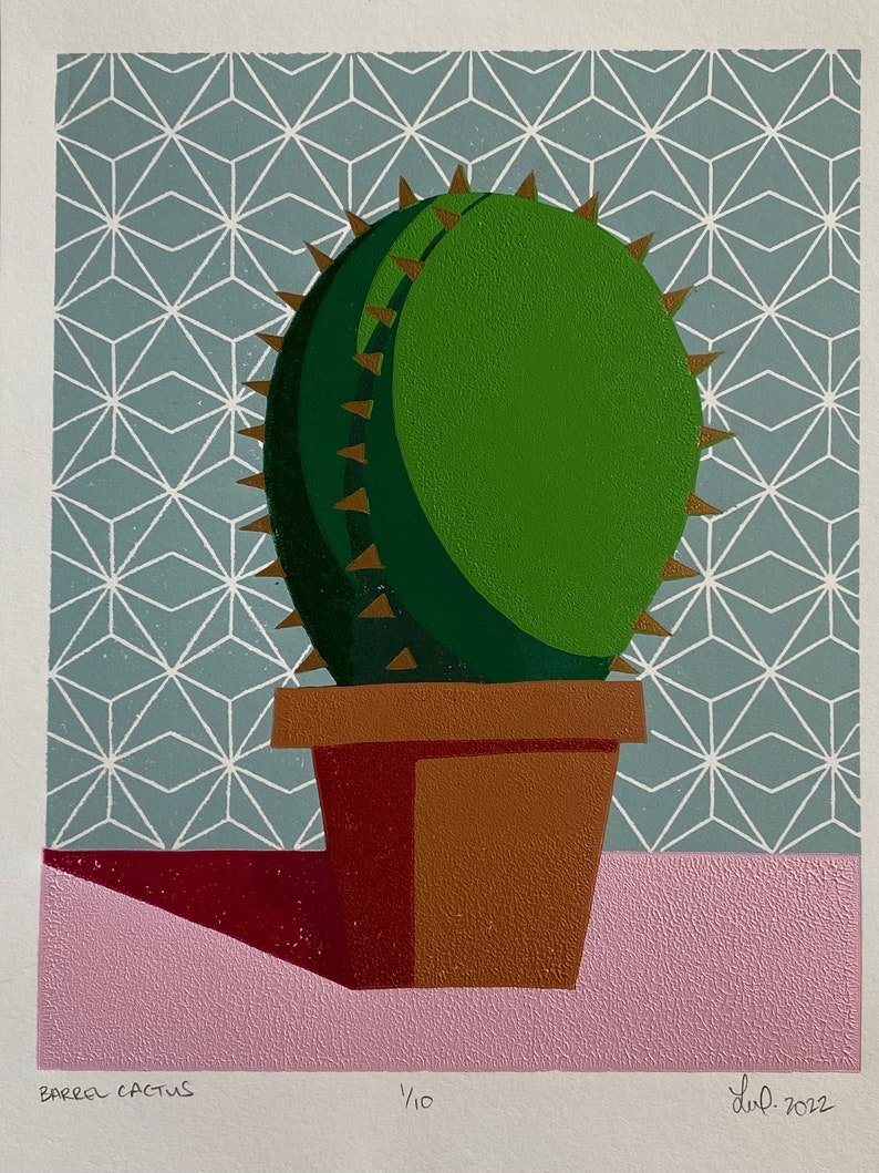 Barrel Cactus Original Handmade Linocut Print image 2