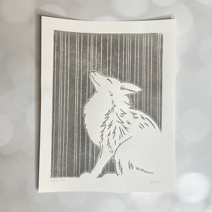 Arctic Fox ~ Original Handmade Linocut Print