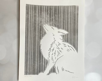 Arctic Fox ~ Original Handmade Linocut Print