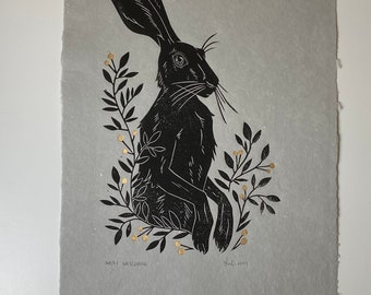 Nosy Neighbor ~ Original Handmade Linocut Print