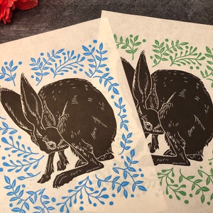 Hare in a Bush - Handmade Original Linocut Print
