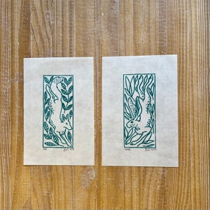 Fox and Hare ~ Original Handmade Linocut Print