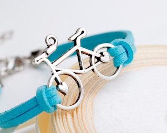 Bronze Bicycle Charm Leather Blue Wax Rope Bracelet
