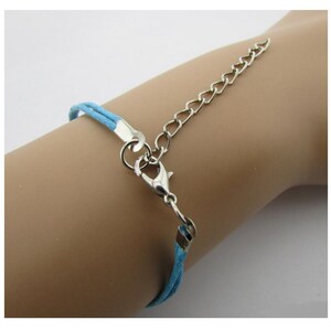 Bronce Bicicleta Encanto Cuero Azul Cuerda de Cera Pulsera imagen 3