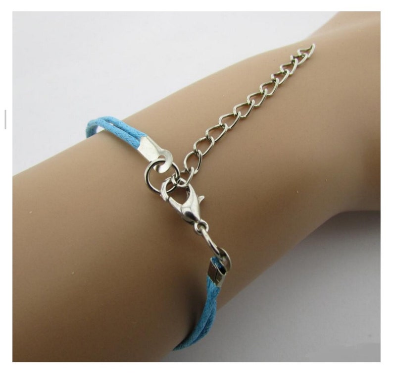 Bronce Bicicleta Encanto Cuero Azul Cuerda de Cera Pulsera imagen 3