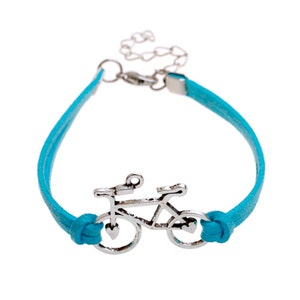 Bronce Bicicleta Encanto Cuero Azul Cuerda de Cera Pulsera imagen 5